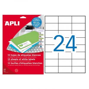 ETIQUETAS ADHESIVAS BLANCAS PARA IMPRESORAS Y FOTOCOPIADORAS APLI